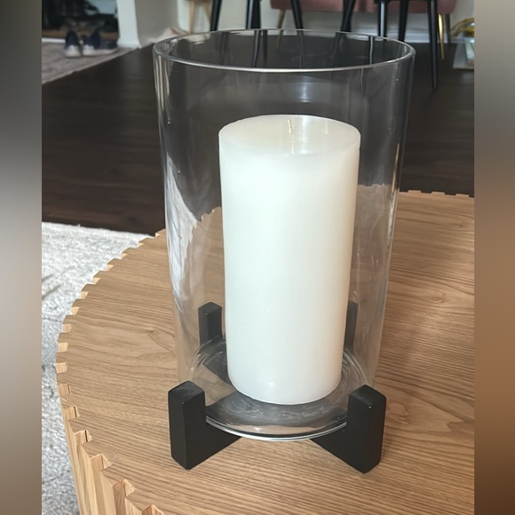 Pottery barn Brooks Cross Bar Hurricane Candle Holder and pottery barn candle - Picture 1 of 2